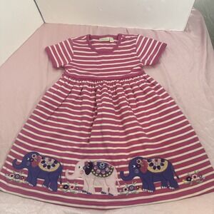 Jo Jo Maman Bebe Elephant Dress Pink Stripe Embroidered Short Sleeve Size‎ 3T-4T